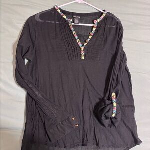Wet Seal Black Long-Sleeve Tunic with Multicolor Braided Trim